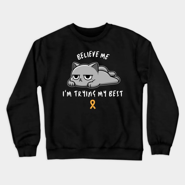 Multiple Sclerosis Warrior Cat With Awareness Ribbon Crewneck Sweatshirt by GiftTrend